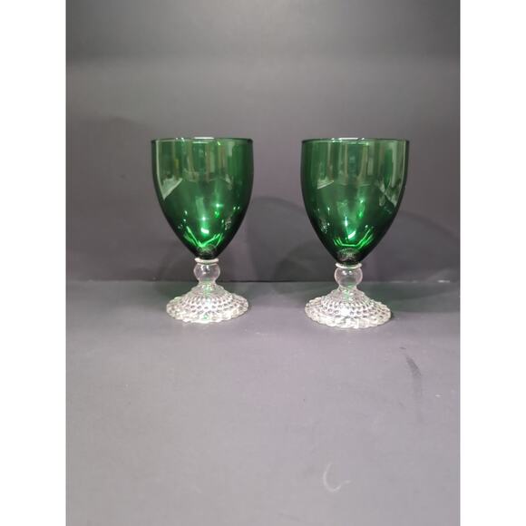 2‎ Anchor Hocking Forest Green Bubble Base Depression Glass Water Goblet 5.5" - Picture 1 of 9